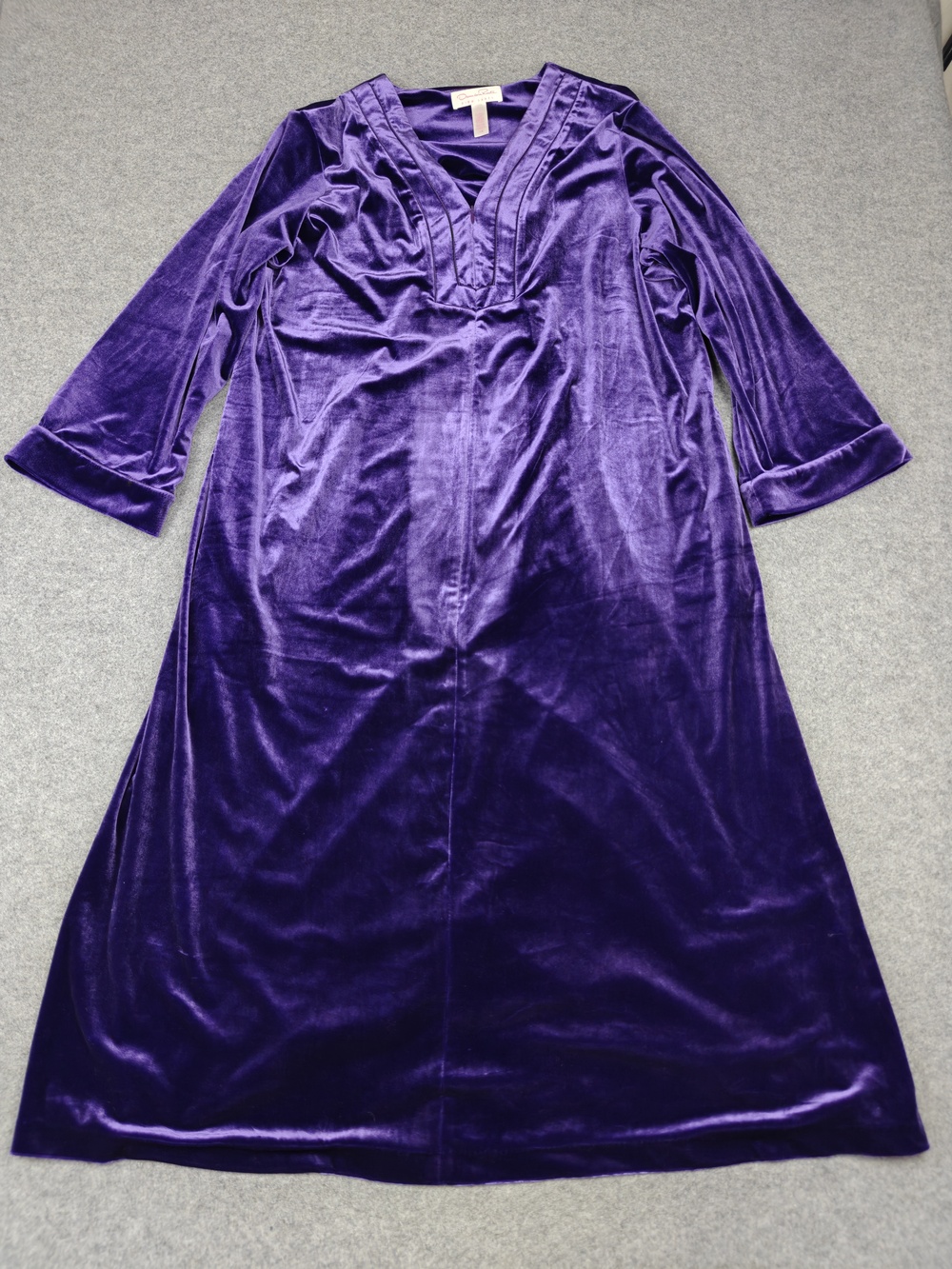 Oscar De La Renta Pink Label Dress Womens 1X Purple Velvet Maxi V-Neck Pockets